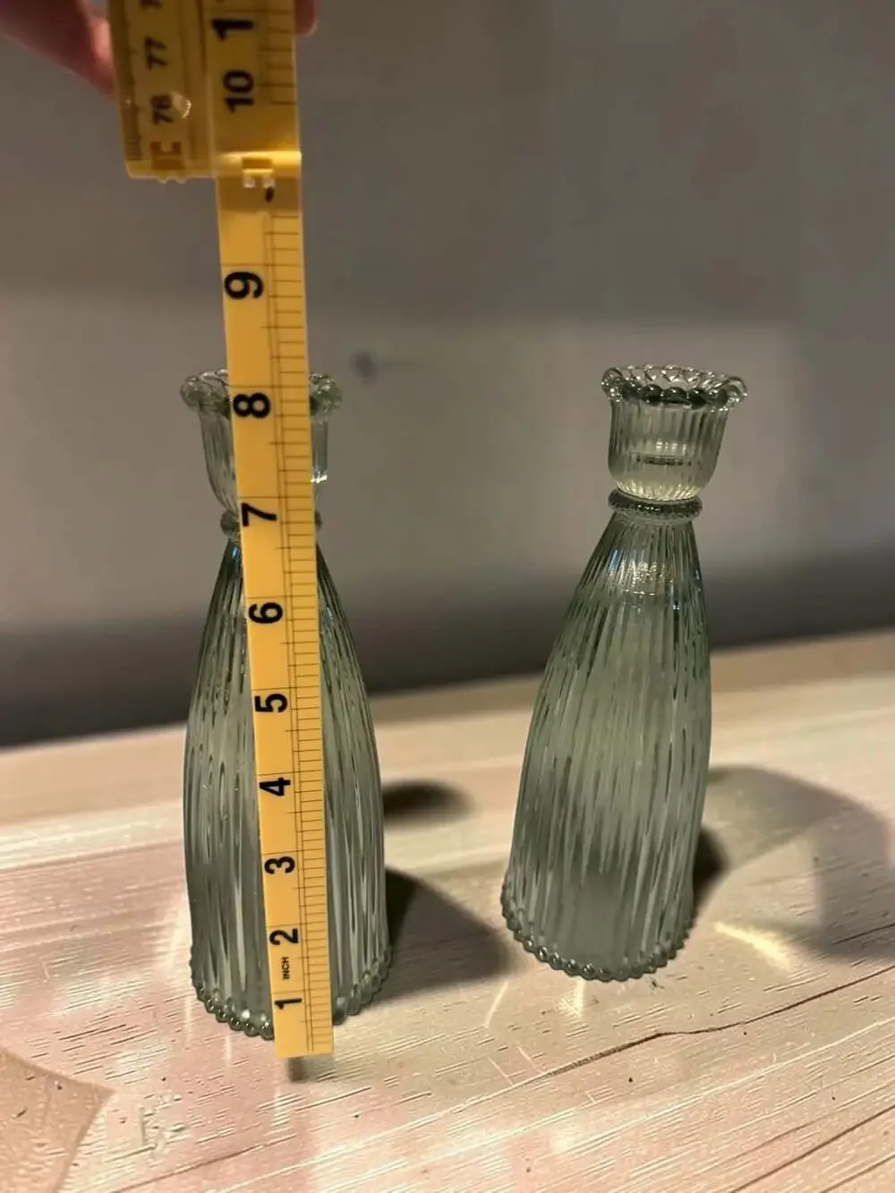 Vintage Style Ribbed Glass Taper Candle Holder Green